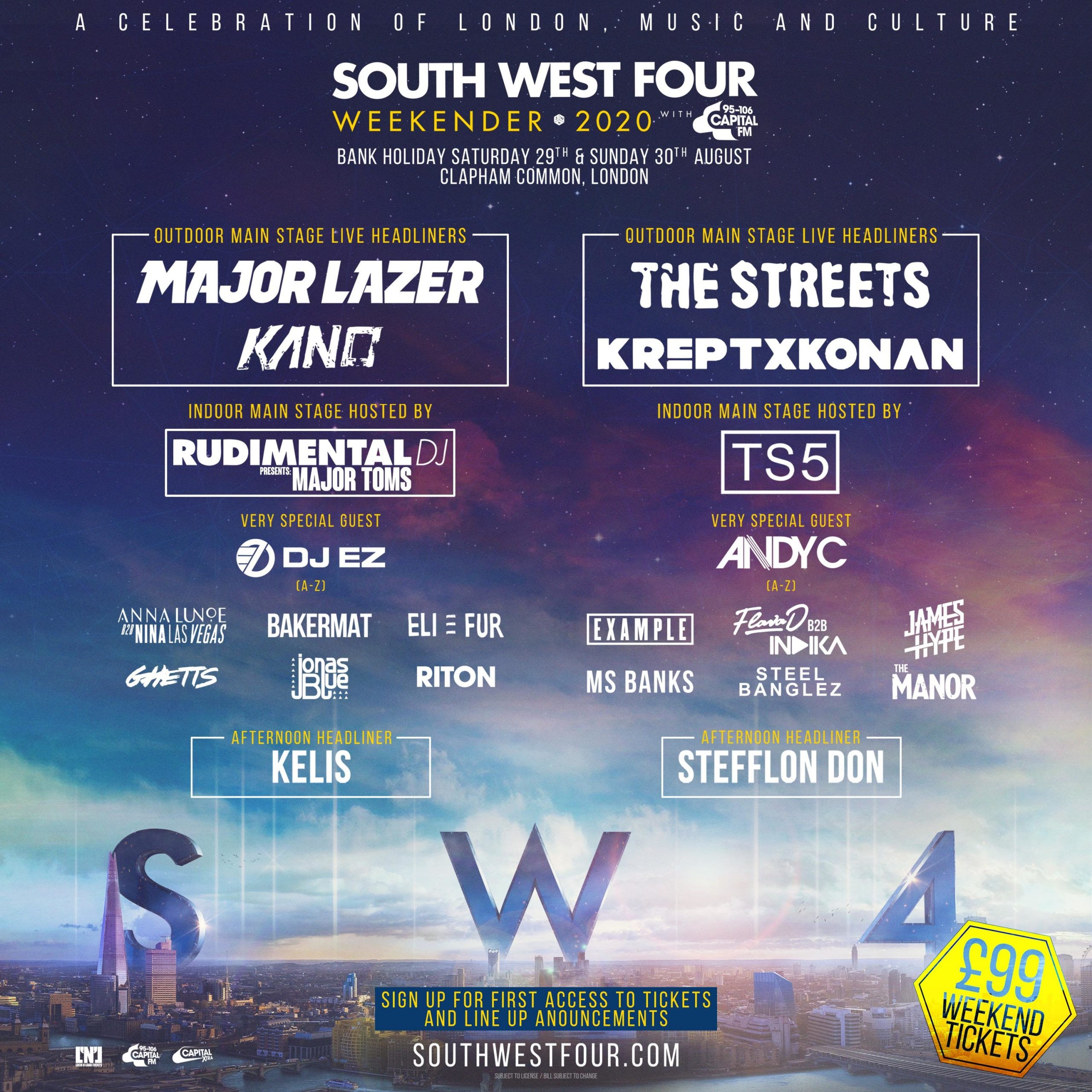 Lineup for South West Four (SW4) festival 2020