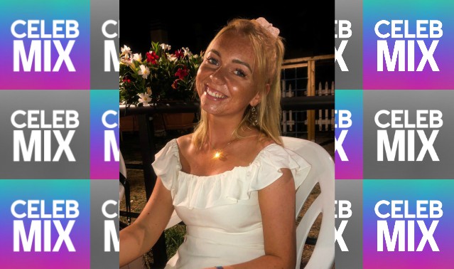 CelebMix logo background with Editor Josephine Sjelhøj wearing a white top and sitting on a white chair during the night.