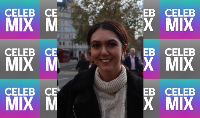 CelebMix logo background with Writer Parisa Borghei smiling