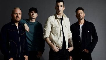 Theory Of A Deadman standing for a photo shoot for the Say Nothing album