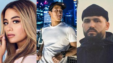 Collage of the artists of "Like You Do" with Ally Brooke with her blonde highlighted hair on the left, Florian Picasso wearing a tight white t-shirt with a city behind him in the middle, and GASHI wearing a beanie hat on the right.