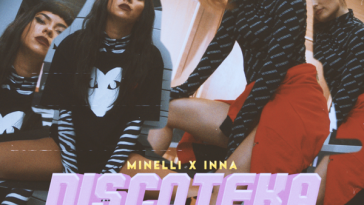 Single artwork for "Discoteka" which sees INNA on the left and Minelli on the right.