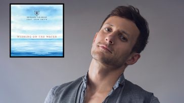 Sean Smith with his head tilted back and the single artwork in the top left which is blue and has the title "Wishing On The Water".