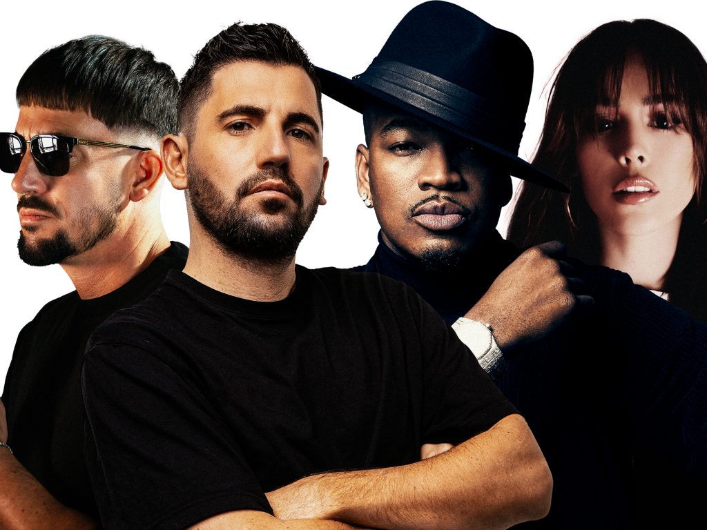 Promotional photo for "Mexico" which sees all four artists in an edited, cropped, and overlay image, with Dimitri Vegas & Like Mike on the right with the former in front with his arms crossed over his black t-shirt and the latter looking to the left with shades on, while Ne-Yo is to the right, behind Dimitri Vegas, with his hat tilted to the side and his one hand against his shoulder, and behind him is Danna Paola looking at the camera with her fringe touching her eyes with a soft make-up look.