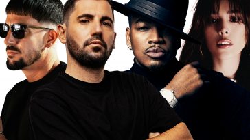 Promotional photo for "Mexico" which sees all four artists in an edited, cropped, and overlay image, with Dimitri Vegas & Like Mike on the right with the former in front with his arms crossed over his black t-shirt and the latter looking to the left with shades on, while Ne-Yo is to the right, behind Dimitri Vegas, with his hat tilted to the side and his one hand against his shoulder, and behind him is Danna Paola looking at the camera with her fringe touching her eyes with a soft make-up look.