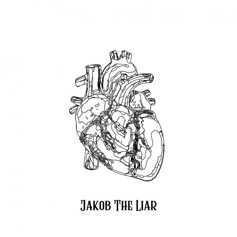 Single cover artwork for "H E A R T B E A T" by Jakob The Liar which is a white image with a black stencilled real-looking heart shown in the middle, with the artist's name underneath.