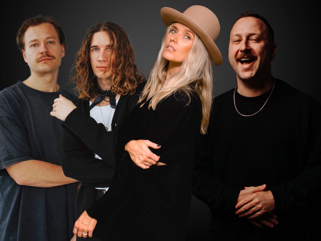Promotional image for "Sent from Above" which sees a photoshopped image of all the artists together, with LittGloss on the left, Loud Tiger in the middle, and Marten Hørger on the right.