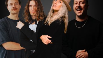 Promotional image for "Sent from Above" which sees a photoshopped image of all the artists together, with LittGloss on the left, Loud Tiger in the middle, and Marten Hørger on the right.