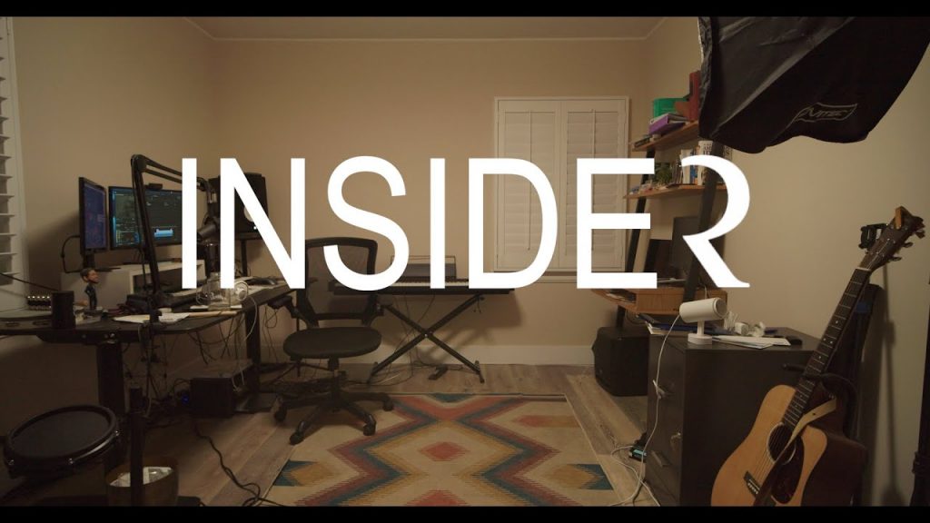 YouTube title slide of "Insider" by Dylan Case which sees the room Dylan Case performs in with the title in white lettering.