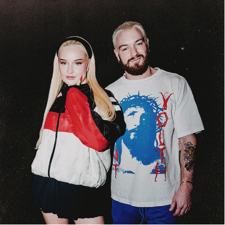 Promotional photo for "Drums" which sees James Hype posing for a photo with Kim Petras.