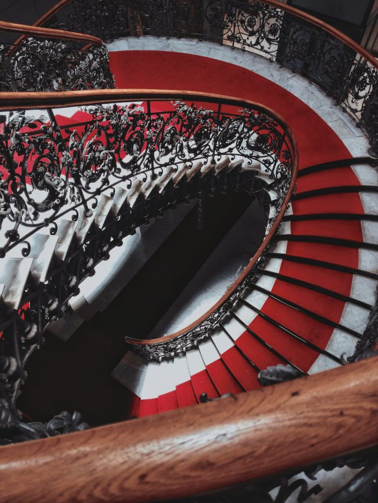 high angle photo of staircase