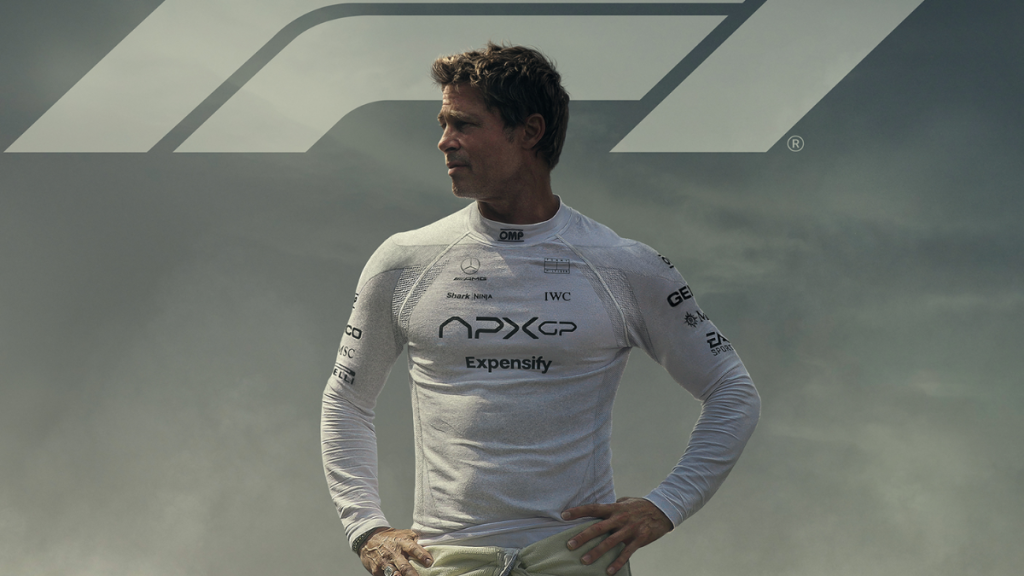 Brad Pitt as a race car driver in the movie ‘F1’ during a dramatic scene